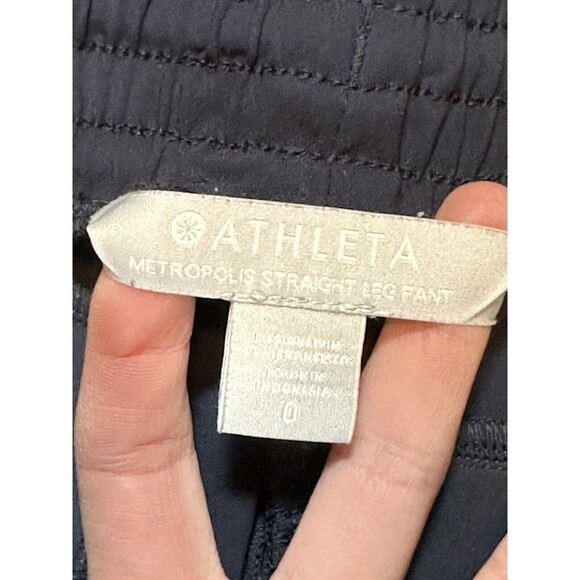 Athleta Metropolis Straight Leg Pants Womens 0 Navy Blue Elastic Waist Zip Ankle - Picture 3 of 15